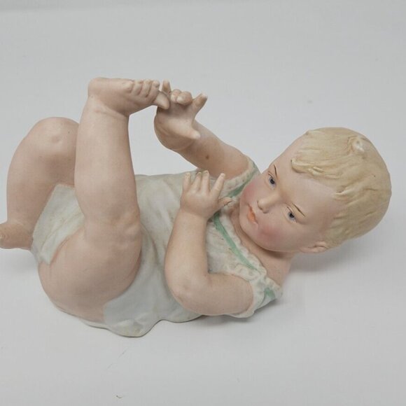 Antique Heubach Bisque Porcelain Piano Baby Boy on Back Doll Germany 3162 9" - Picture 10 of 10